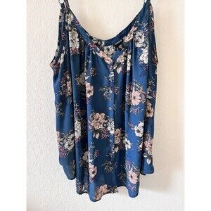 Torrid Button Up Tank Top Navy and Pink Floral Adjustable Straps Womens Size 3X